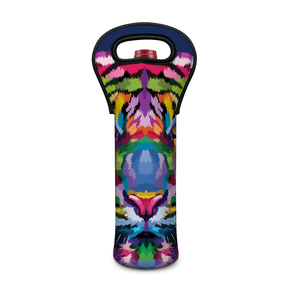 Colorful Tiger Portrait Print Single Neoprene Wine Tote