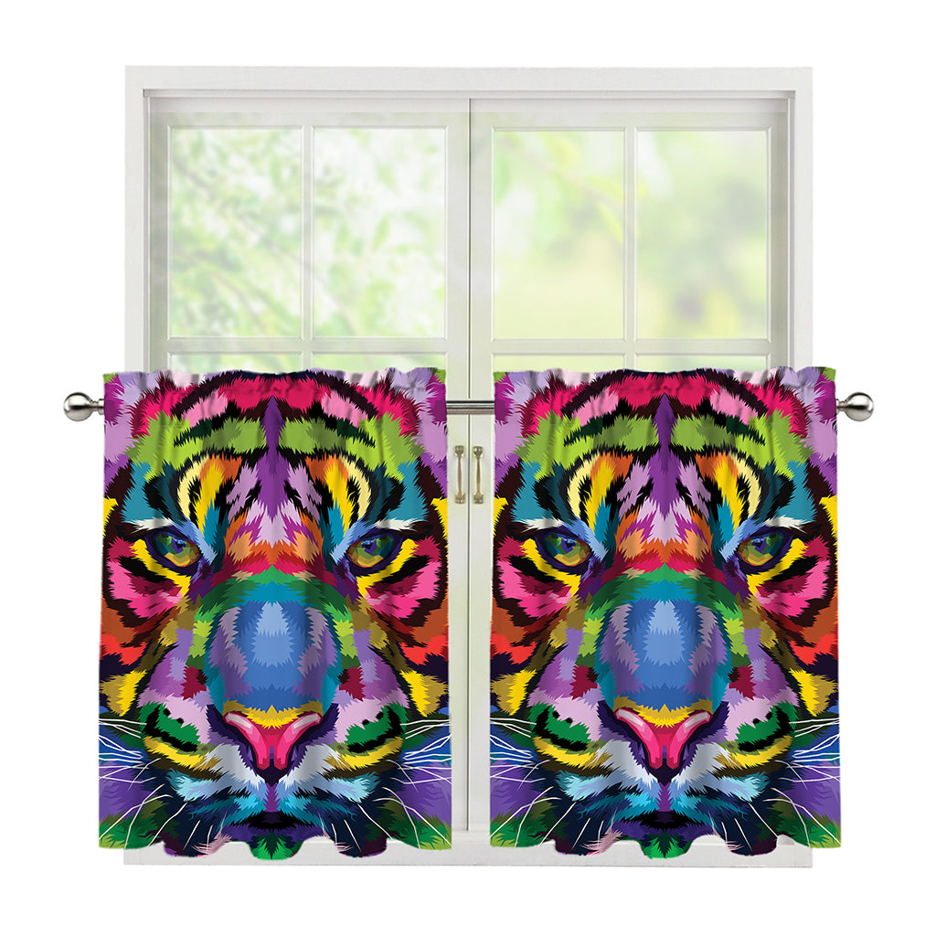 Colorful Tiger Portrait Print Tier Curtains