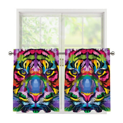 Colorful Tiger Portrait Print Tier Curtains