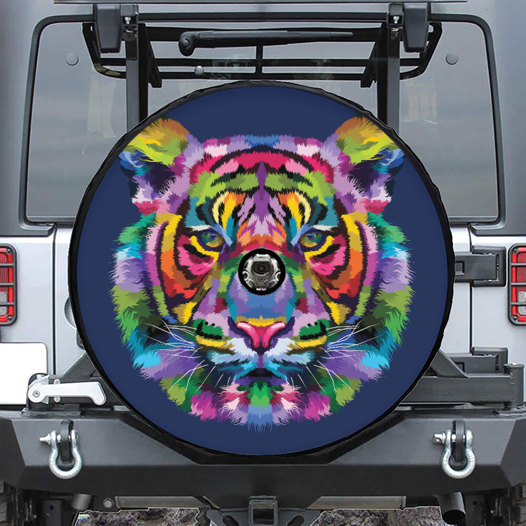 Colorful Tiger Portrait Print Tire Cover With Camera Hole