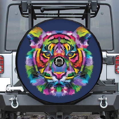 Colorful Tiger Portrait Print Tire Cover With Camera Hole