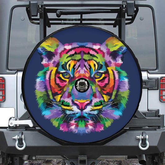 Colorful Tiger Portrait Print Tire Cover With Camera Hole