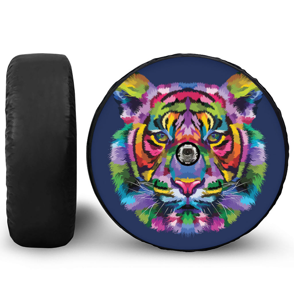 Colorful Tiger Portrait Print Tire Cover With Camera Hole