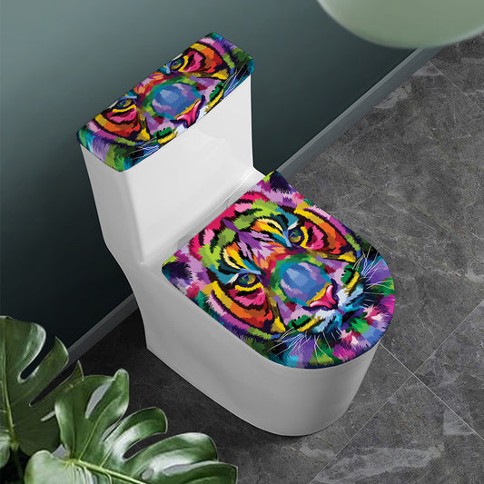 Colorful Tiger Portrait Print Toilet Lid And Tank Cover Set