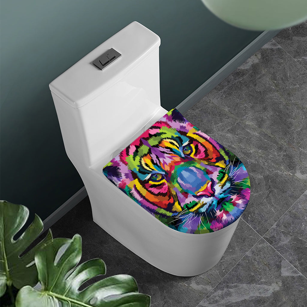 Colorful Tiger Portrait Print Toilet Lid Cover
