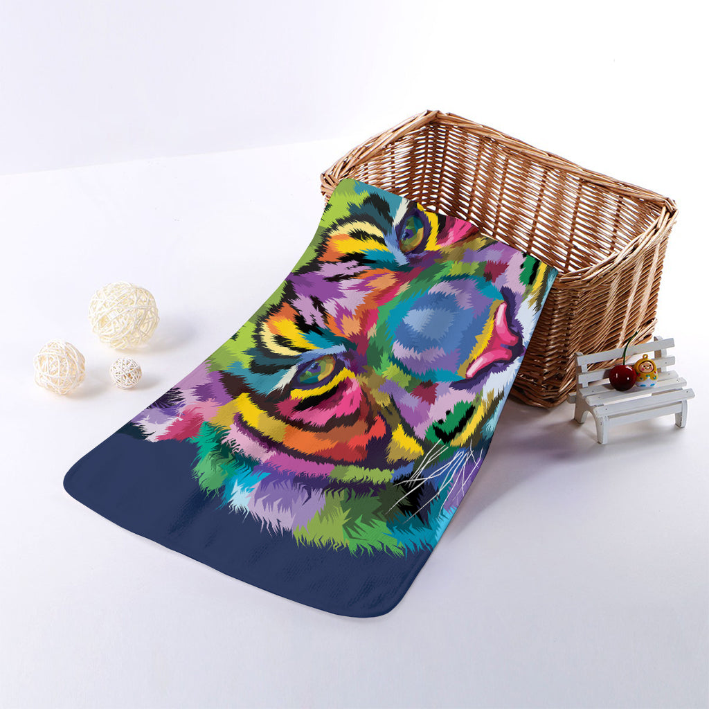 Colorful Tiger Portrait Print Towel