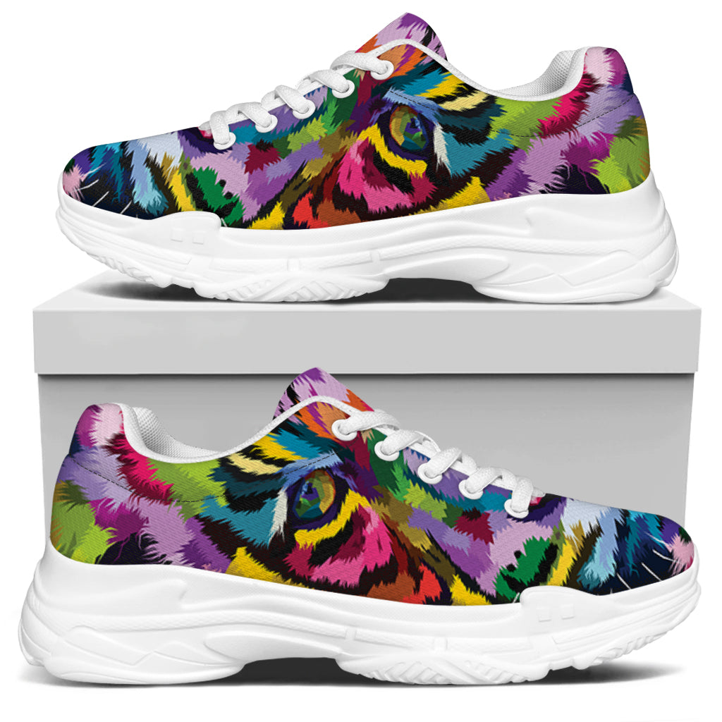Colorful Tiger Portrait Print White Chunky Shoes