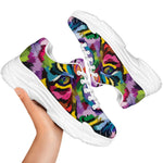 Colorful Tiger Portrait Print White Chunky Shoes