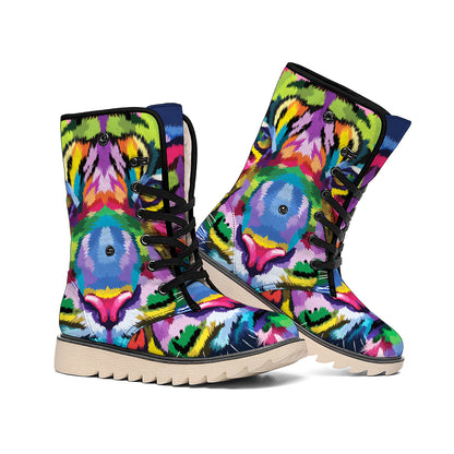 Colorful Tiger Portrait Print Winter Boots