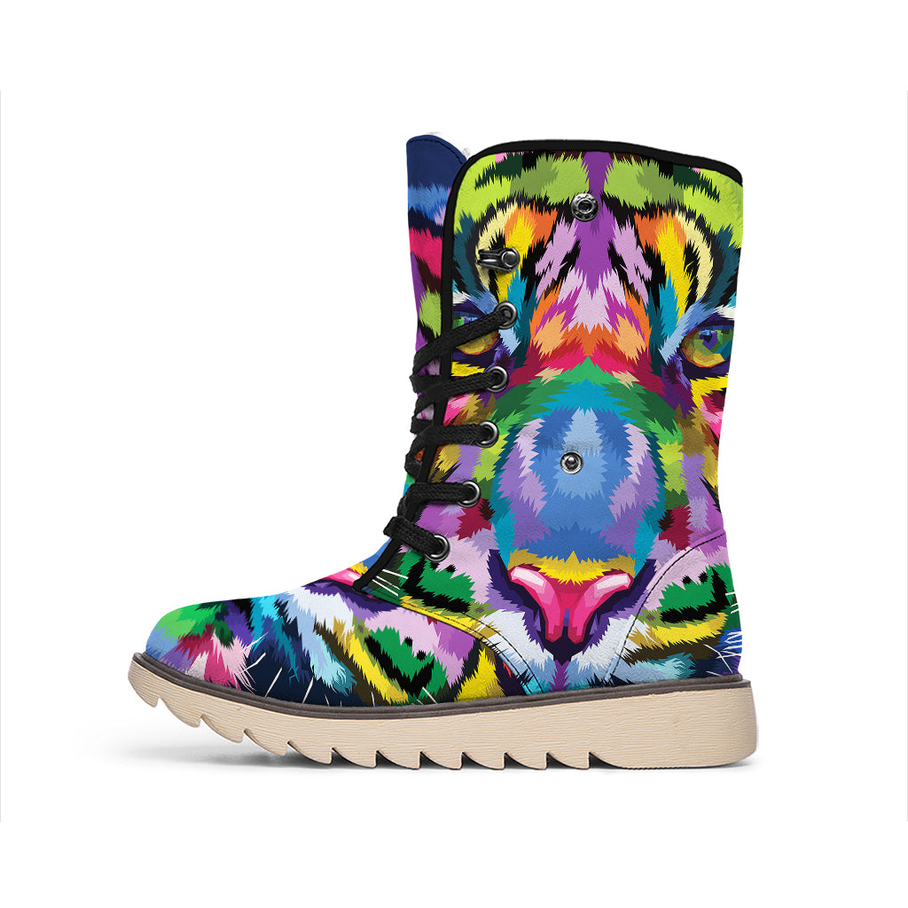 Colorful Tiger Portrait Print Winter Boots