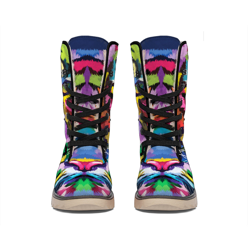Colorful Tiger Portrait Print Winter Boots