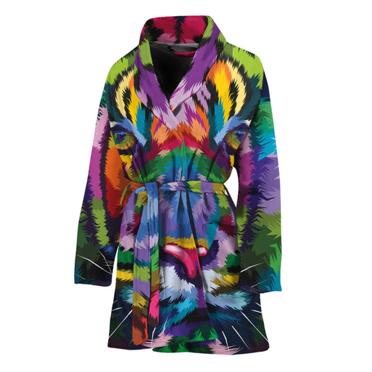 Colorful Tiger Portrait Print Women's Bathrobe
