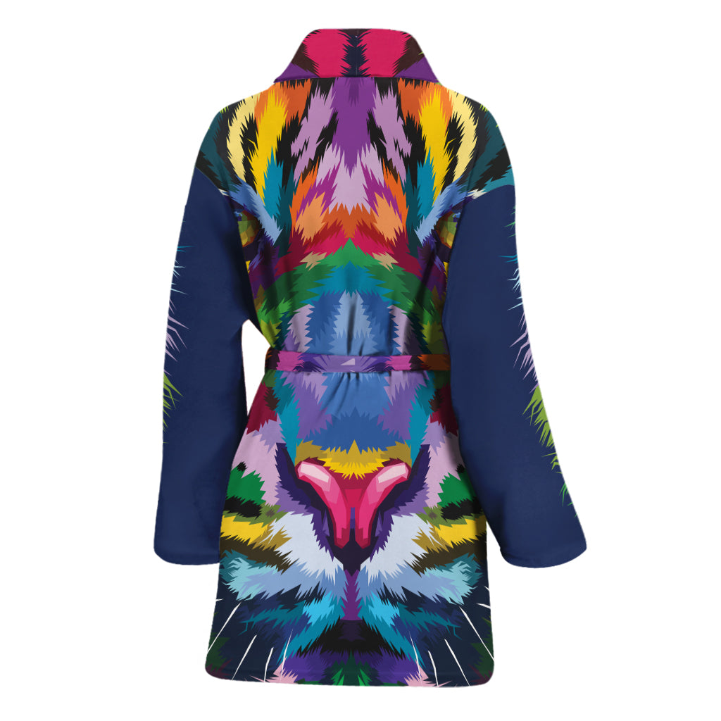 Colorful Tiger Portrait Print Women's Bathrobe