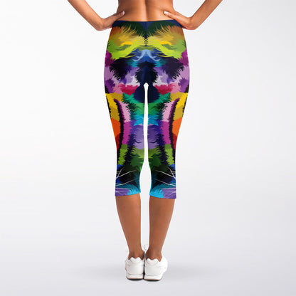 Colorful Tiger Portrait Print Women's Capri Leggings