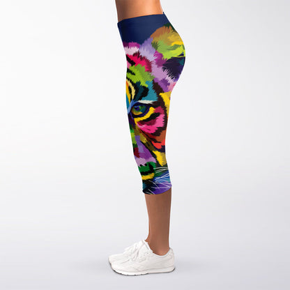 Colorful Tiger Portrait Print Women's Capri Leggings