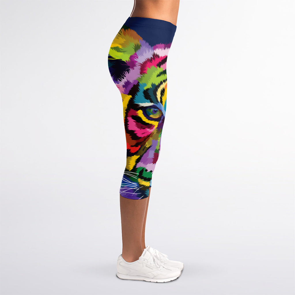 Colorful Tiger Portrait Print Women's Capri Leggings