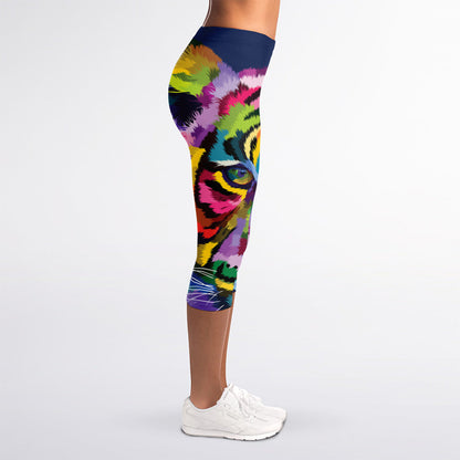 Colorful Tiger Portrait Print Women's Capri Leggings
