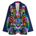 Colorful Tiger Portrait Print Women's Cotton Blazer