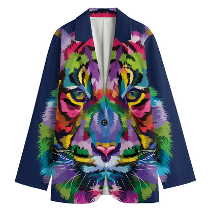 Colorful Tiger Portrait Print Women's Cotton Blazer