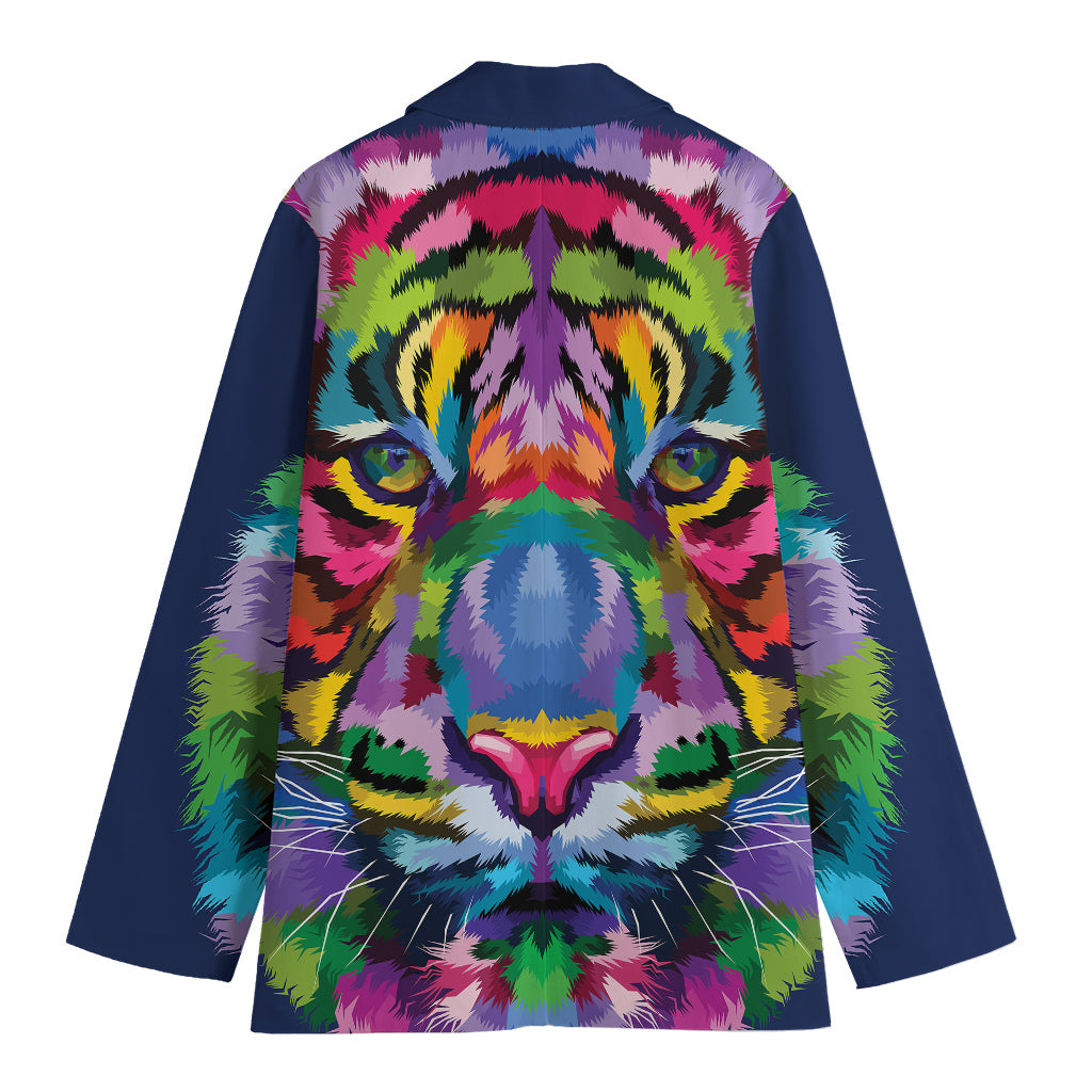 Colorful Tiger Portrait Print Women's Cotton Blazer