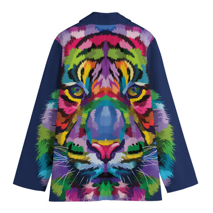 Colorful Tiger Portrait Print Women's Cotton Blazer