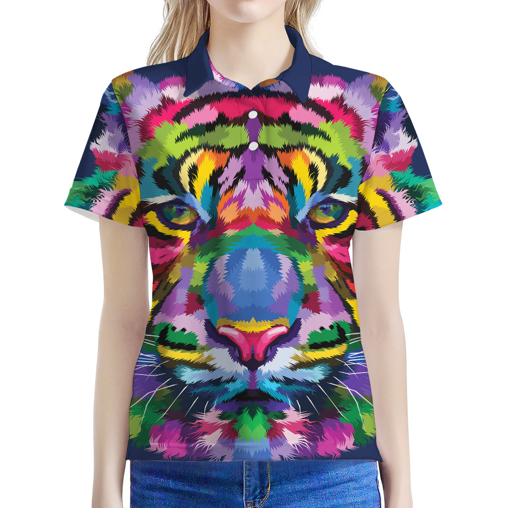 Colorful Tiger Portrait Print Women's Polo Shirt