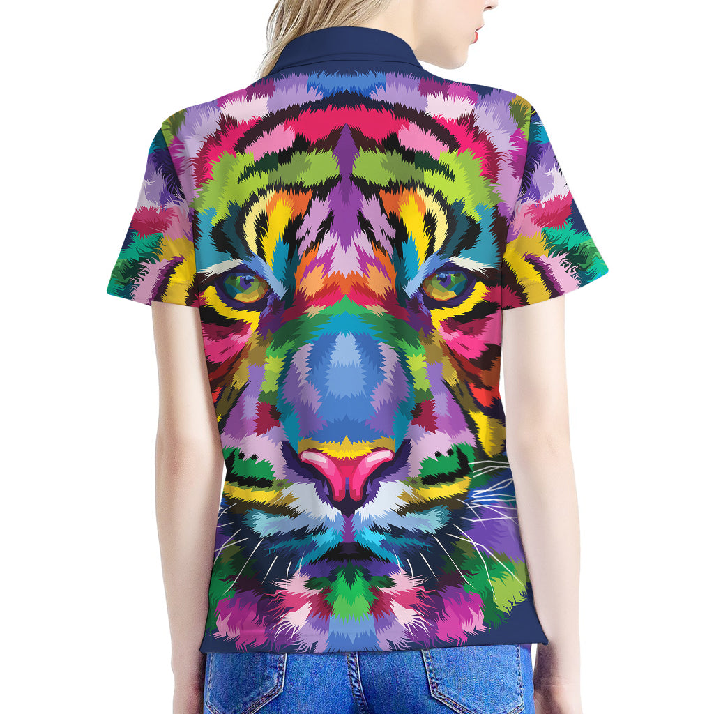 Colorful Tiger Portrait Print Women's Polo Shirt