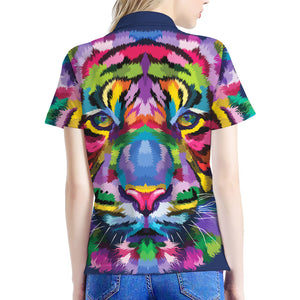 Colorful Tiger Portrait Print Women's Polo Shirt