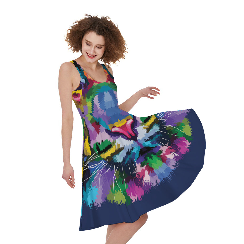Colorful Tiger Portrait Print Women's Sleeveless Dress