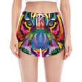 Colorful Tiger Portrait Print Women's Split Running Shorts