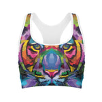 Colorful Tiger Portrait Print Women's Sports Bra