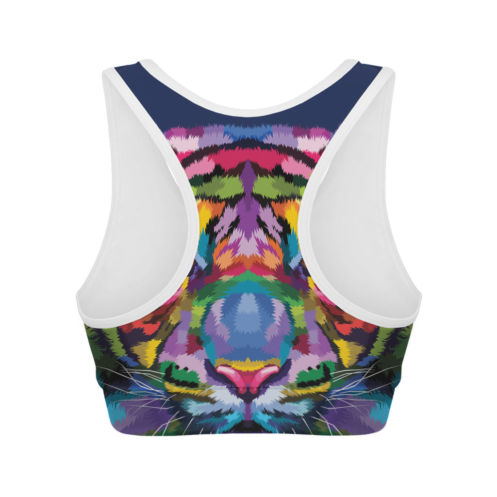 Colorful Tiger Portrait Print Women's Sports Bra