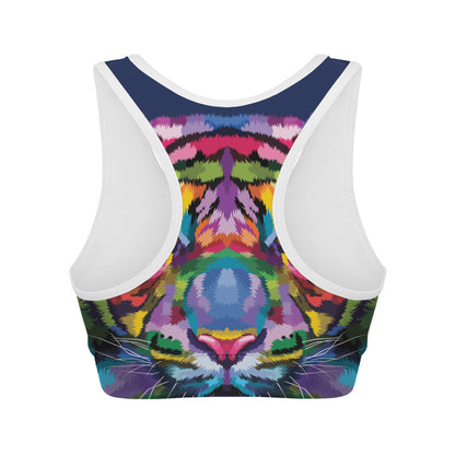 Colorful Tiger Portrait Print Women's Sports Bra