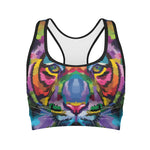 Colorful Tiger Portrait Print Women's Sports Bra