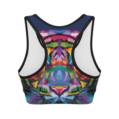 Colorful Tiger Portrait Print Women's Sports Bra