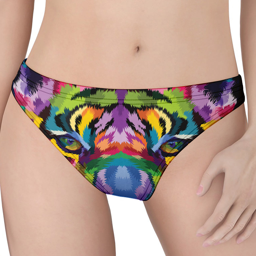 Colorful Tiger Portrait Print Women's Thong