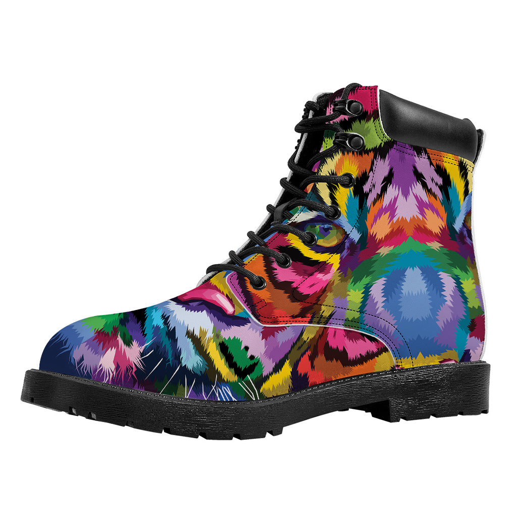 Colorful Tiger Portrait Print Work Boots