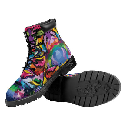 Colorful Tiger Portrait Print Work Boots