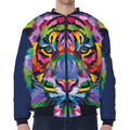 Colorful Tiger Portrait Print Zip Sleeve Bomber Jacket