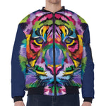 Colorful Tiger Portrait Print Zip Sleeve Bomber Jacket