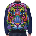 Colorful Tiger Portrait Print Zip Sleeve Bomber Jacket