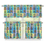 Colorful Tiki Pattern Print 3 Piece Kitchen Curtains
