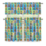Colorful Tiki Pattern Print 3 Piece Kitchen Curtains
