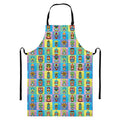 Colorful Tiki Pattern Print Bib Apron With Pocket