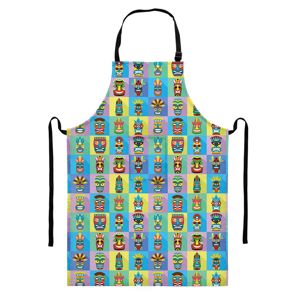 Colorful Tiki Pattern Print Bib Apron With Pocket