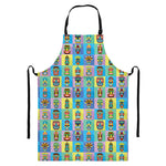 Colorful Tiki Pattern Print Bib Apron With Pocket