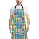 Colorful Tiki Pattern Print Bib Apron With Pocket