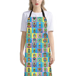 Colorful Tiki Pattern Print Bib Apron With Pocket