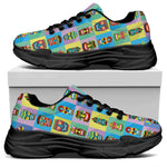 Colorful Tiki Pattern Print Black Chunky Shoes