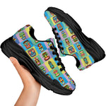 Colorful Tiki Pattern Print Black Chunky Shoes